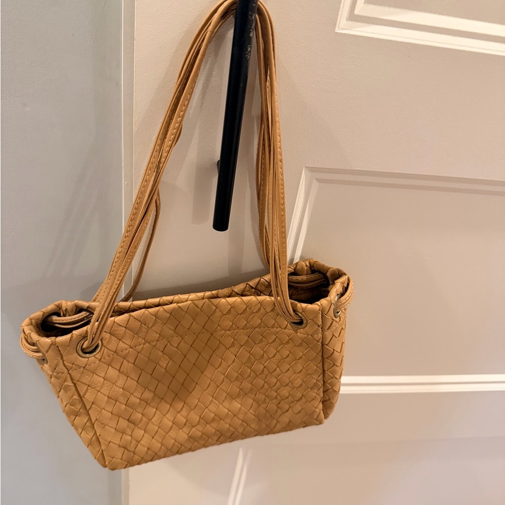 Tan Woven Leather Shoulder Bag